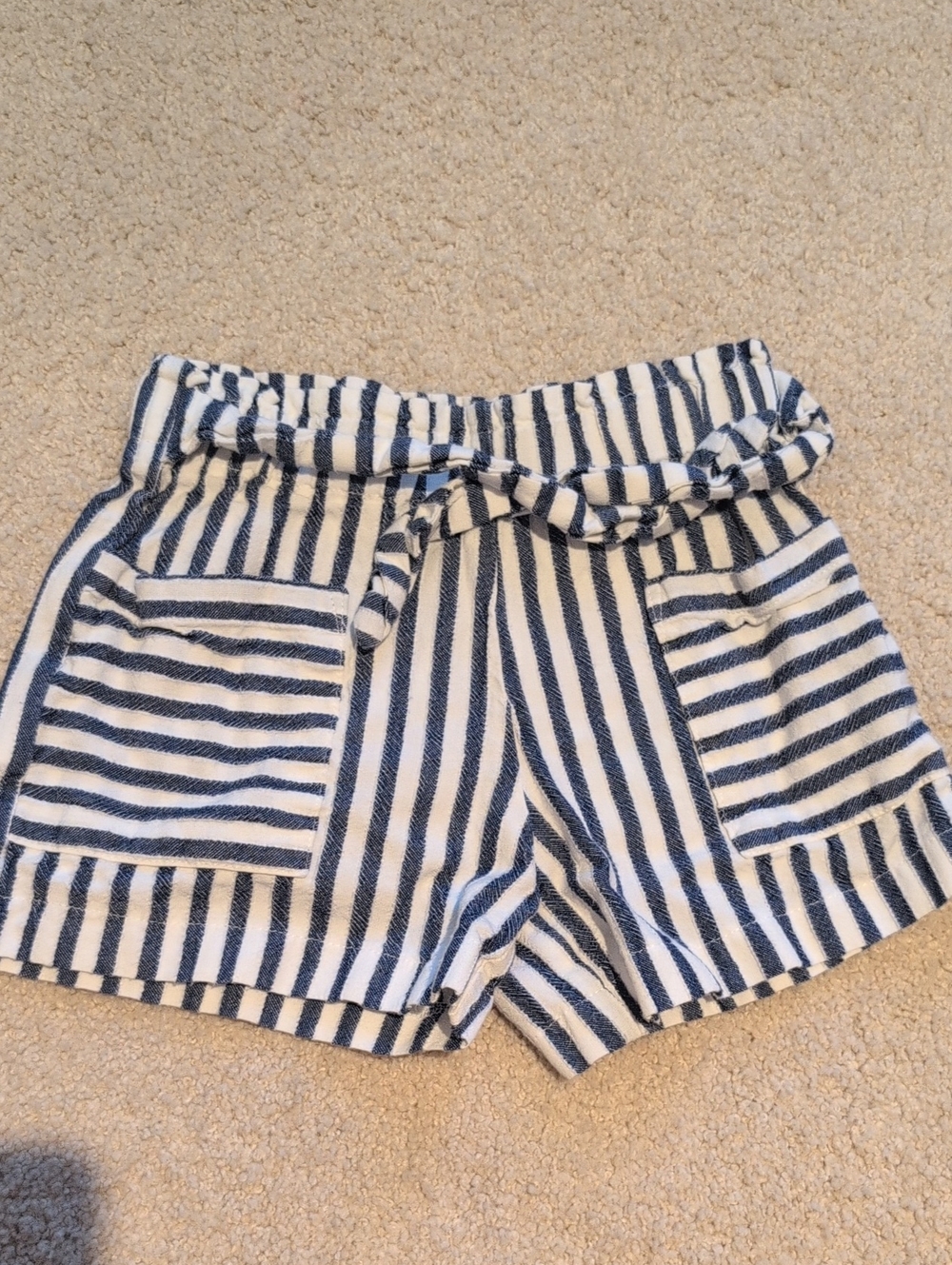 Mayoral Kids Navy and White Striped Paperbag Waist Shorts Size 6